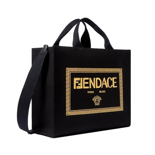 x Fendace Black Canvas Convertible Large Shopping Tote