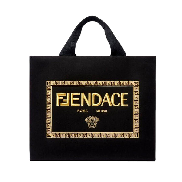 x Fendace Black Canvas Convertible Large Shopping Tote