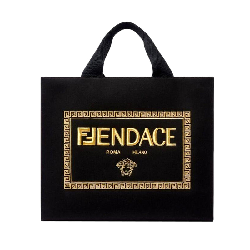 x Fendace Black Canvas Convertible Large Shopping Tote