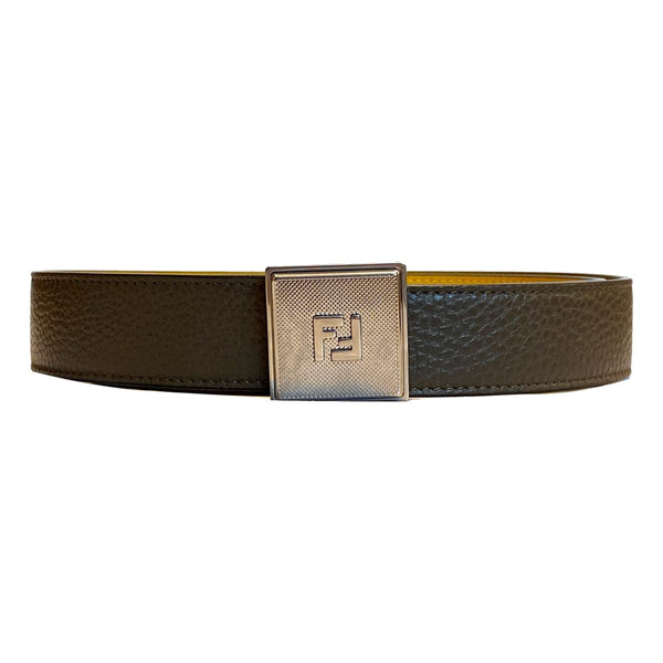 Men's Yellow Brown Reversible Grained Leather Belt 100