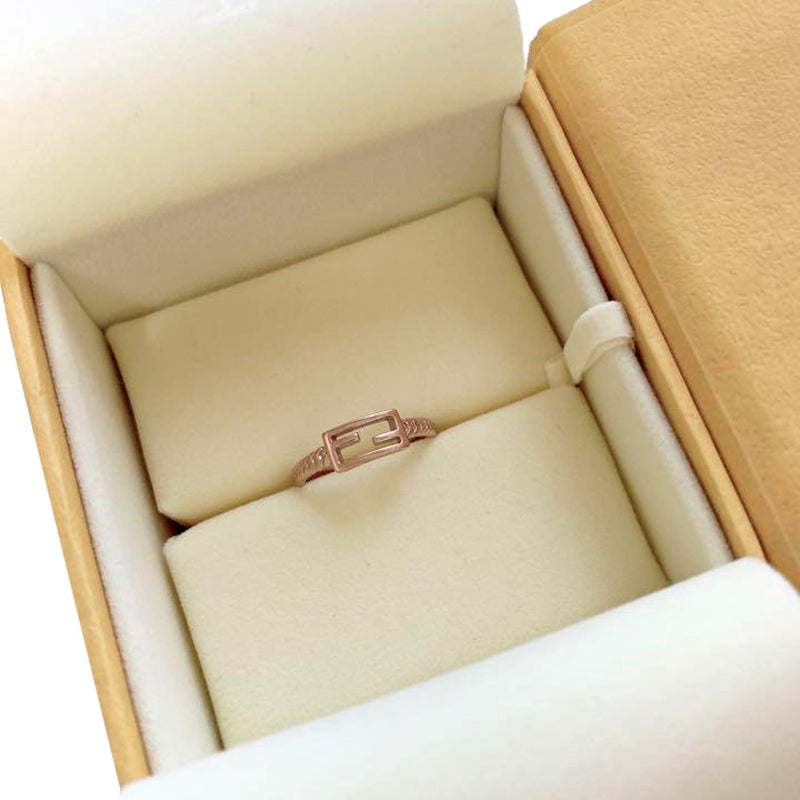 Baguette FF Logo Ring Rose Gold Twist Metal Band Size Large