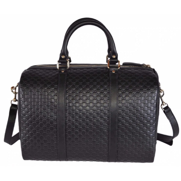 Microguccissima GG Black Leather Embossed Boston Bag