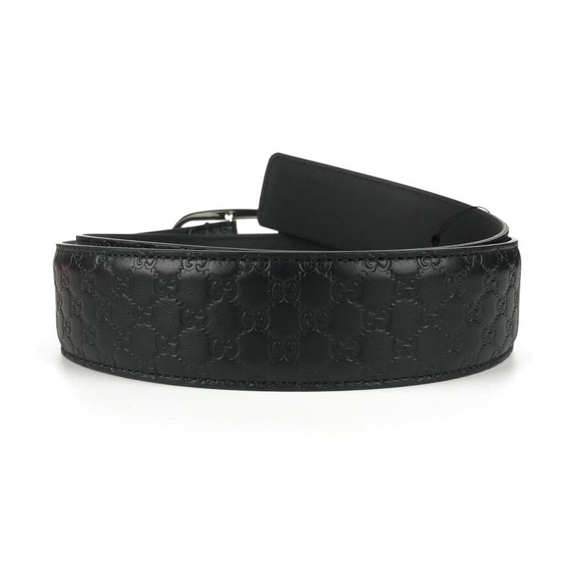 Men's Micro GG Black Calf Leather Silver Buckle Belt Size 95/38