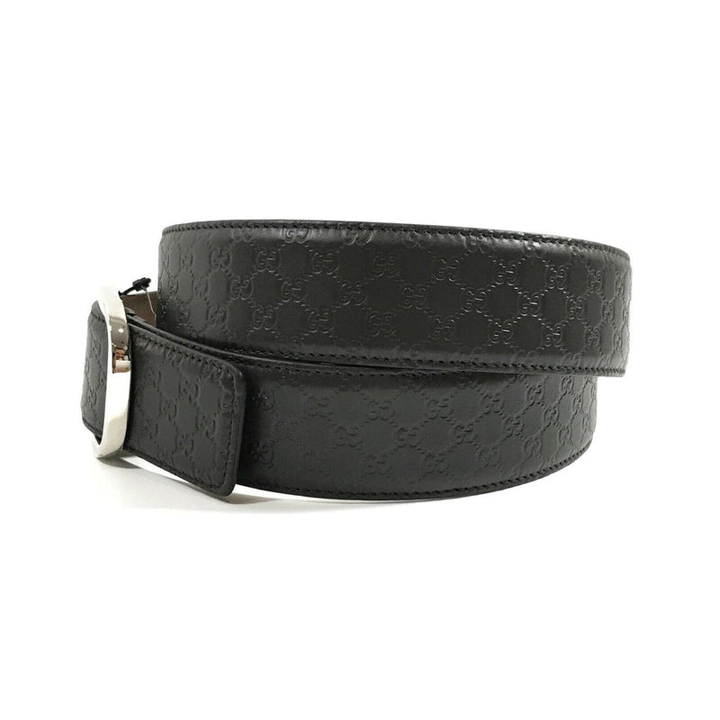 Men's Micro GG Black Calf Leather Silver Buckle Belt Size 95/38
