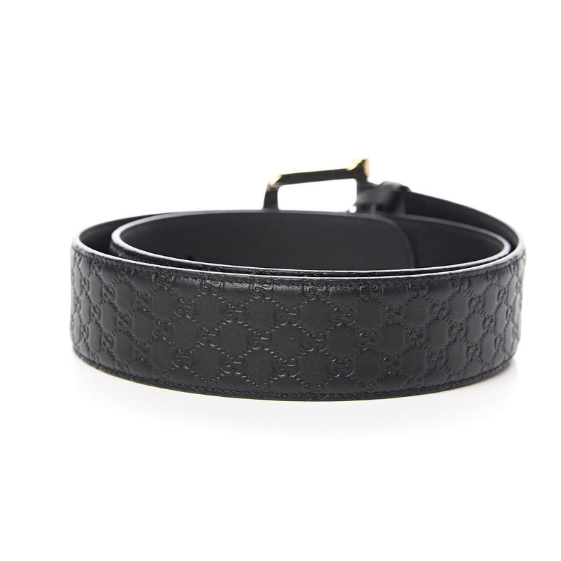 Men's Micro GG Black Calf Leather Silver Buckle Belt Size 95/38