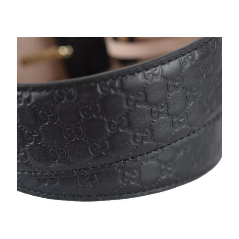 Men's Micro GG Black Calf Leather Silver Buckle Belt Size 95/38