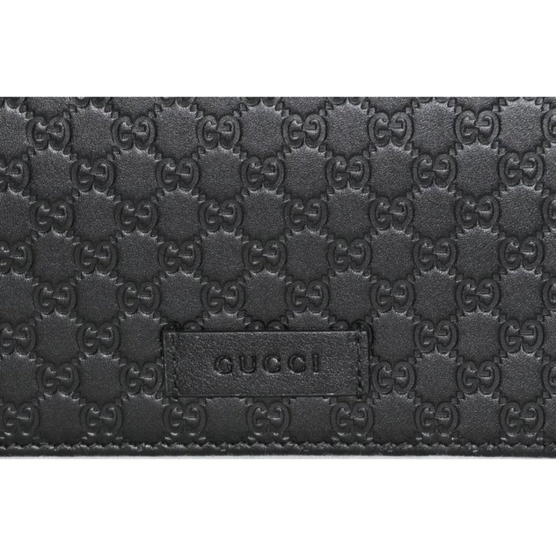Microguccissima GG Logo Black Leather Wallet Crossbody Handbag