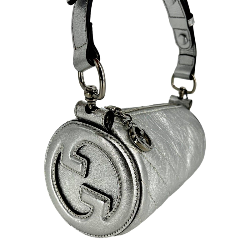 Blondie Mini Shoulder Bag in Metallic Silver Leather