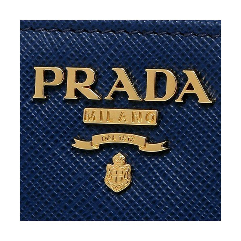 Saffiano Metal Compact Wallet Bluette Blue Multicolor Gold Hardware