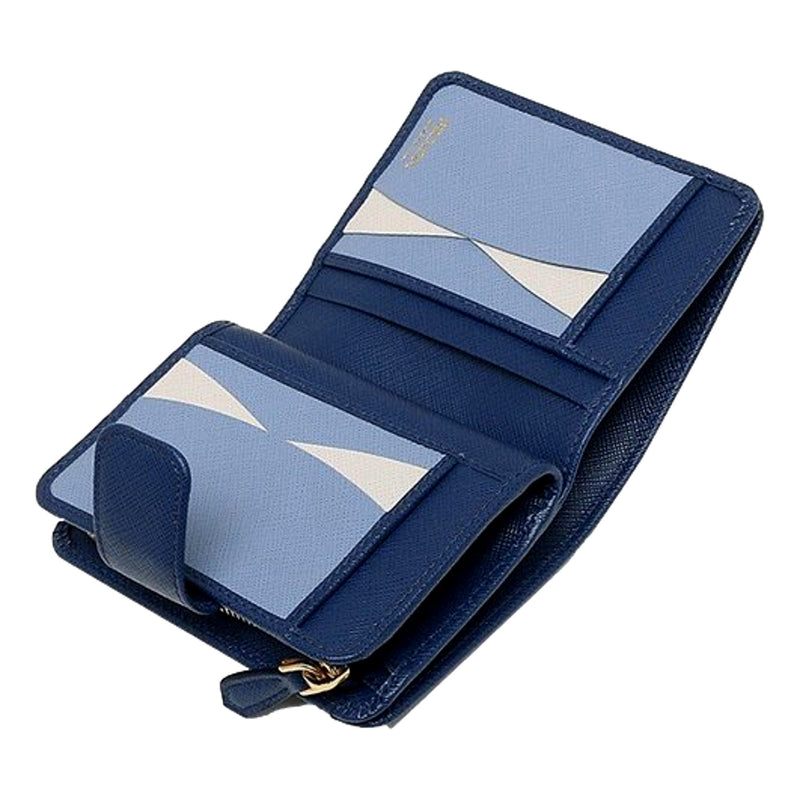 Saffiano Metal Compact Wallet Bluette Blue Multicolor Gold Hardware