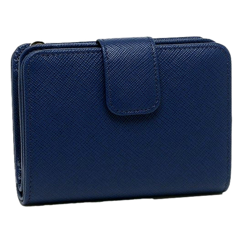 Saffiano Metal Compact Wallet Bluette Blue Multicolor Gold Hardware