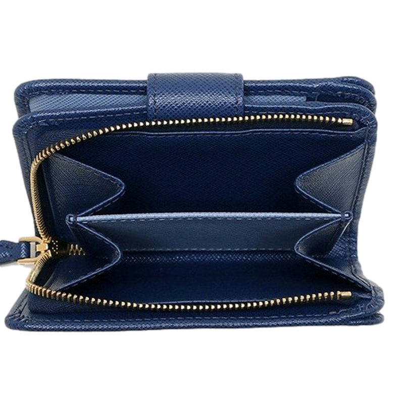 Saffiano Metal Compact Wallet Bluette Blue Multicolor Gold Hardware