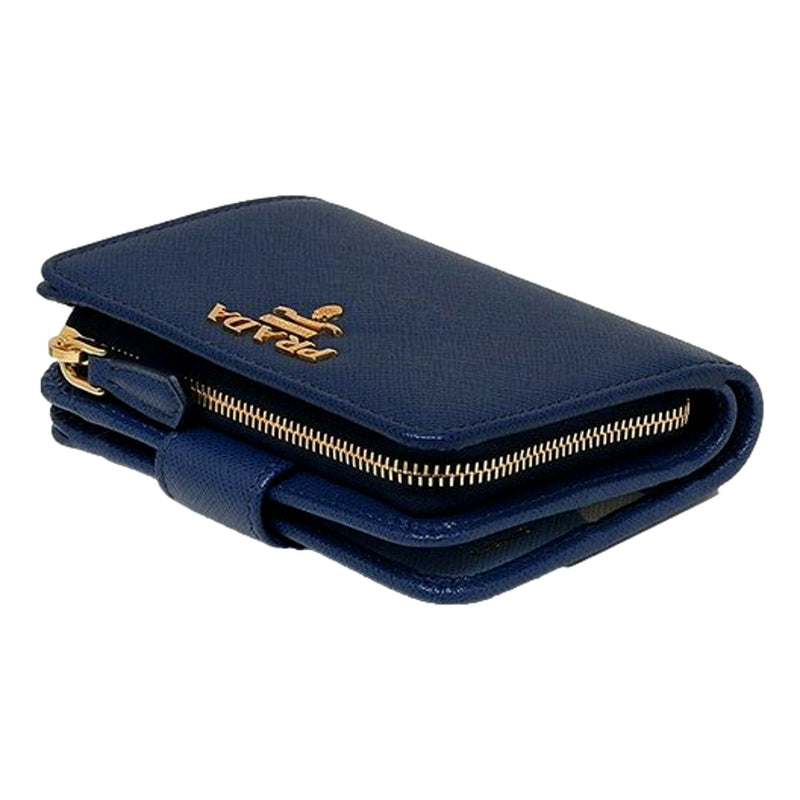 Saffiano Metal Compact Wallet Bluette Blue Multicolor Gold Hardware