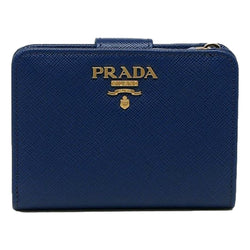 Saffiano Metal Compact Wallet Bluette Blue Multicolor Gold Hardware
