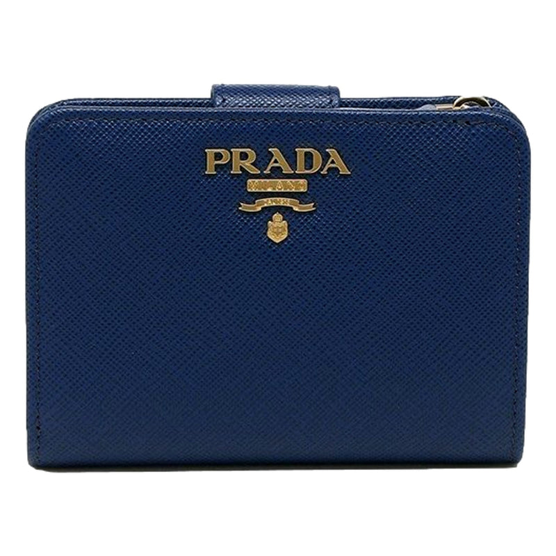 Saffiano Metal Compact Wallet Bluette Blue Multicolor Gold Hardware