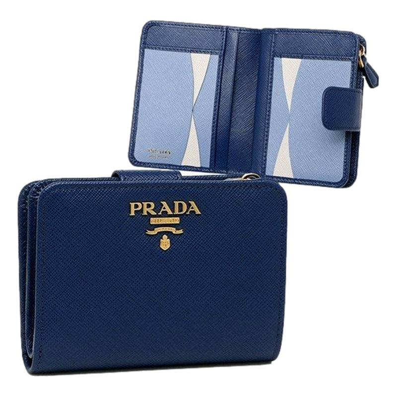 Saffiano Metal Compact Wallet Bluette Blue Multicolor Gold Hardware
