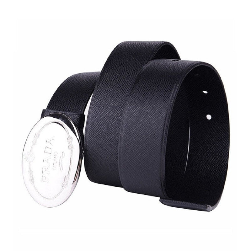 Mens Navy Saffiano Leather Belt  Silver Oval Buckle Belt Size 90-36