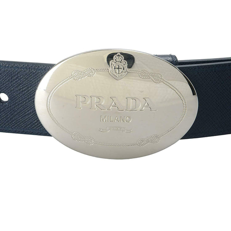 Mens Navy Saffiano Leather Belt  Silver Oval Buckle Belt Size 90-36