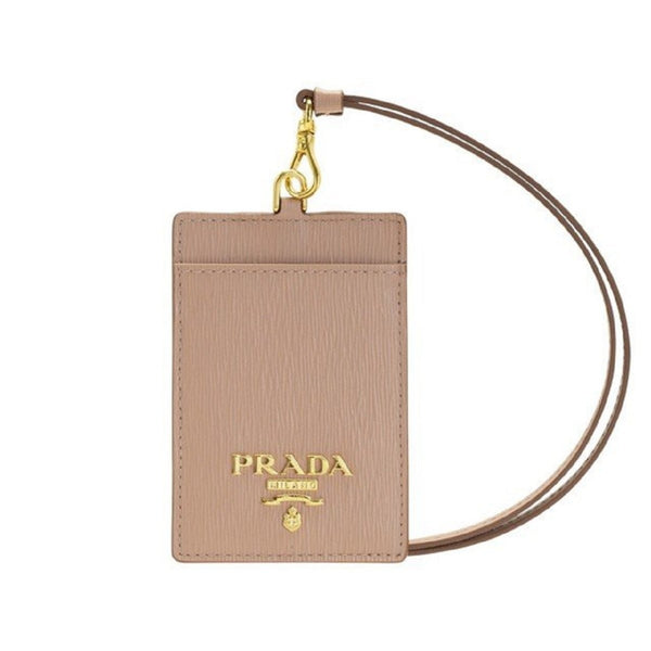 Vitello Move Beige Leather Logo Plaque Lanyard Cardholder Wallet