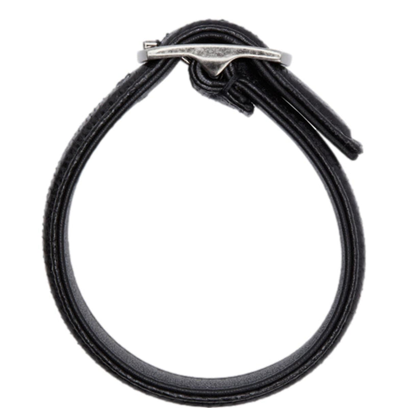 Black Leather Snake Embossed Buckle Bracelet