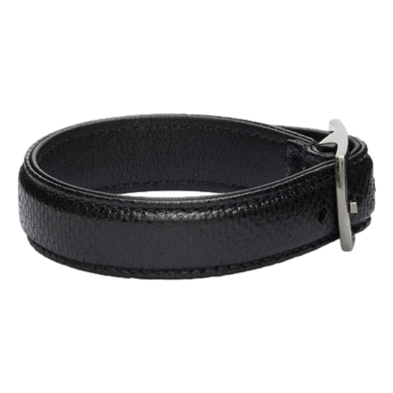 Black Leather Snake Embossed Buckle Bracelet
