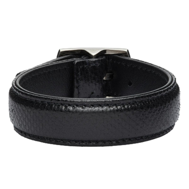 Black Leather Snake Embossed Buckle Bracelet