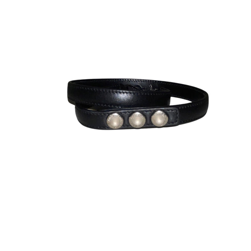 Monogram Logo Black Leather Wrap Snap Bracelet