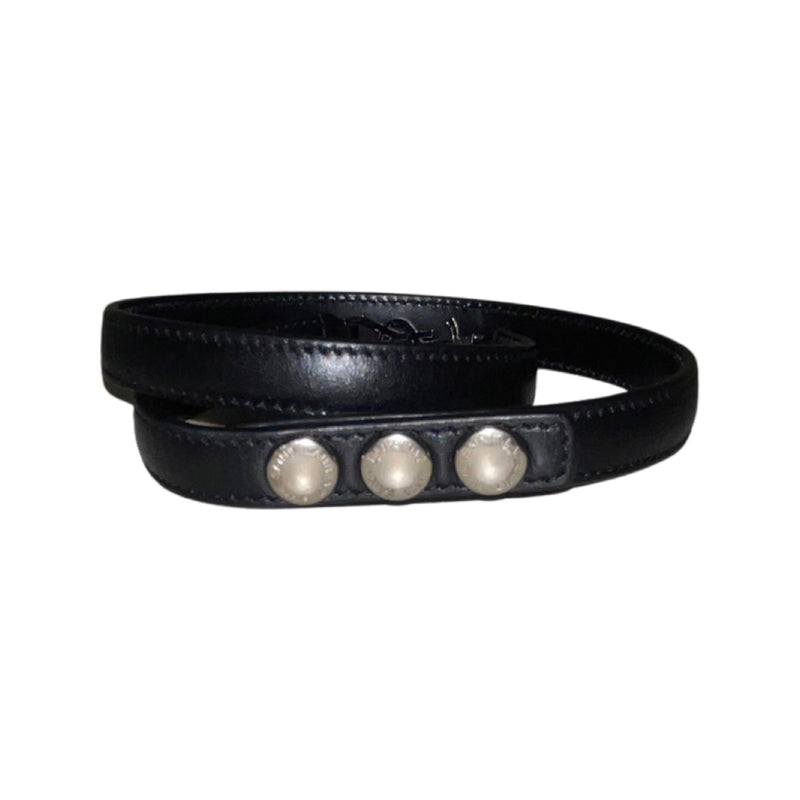 Monogram Logo Black Leather Wrap Snap Bracelet