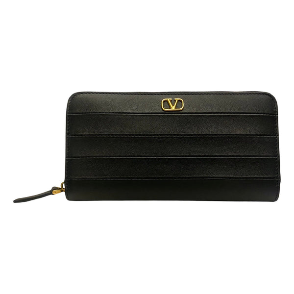 Diary Lines Black Grain Leather Zip-Around Long Wallet