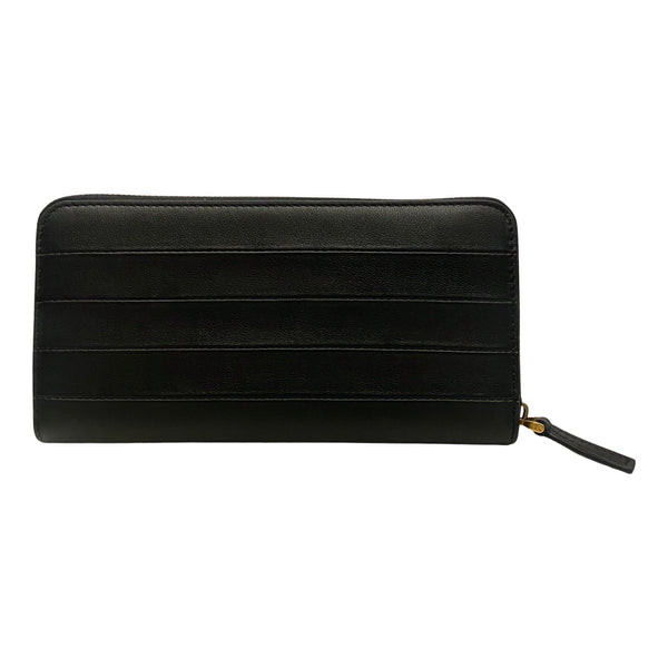 Diary Lines Black Grain Leather Zip-Around Long Wallet